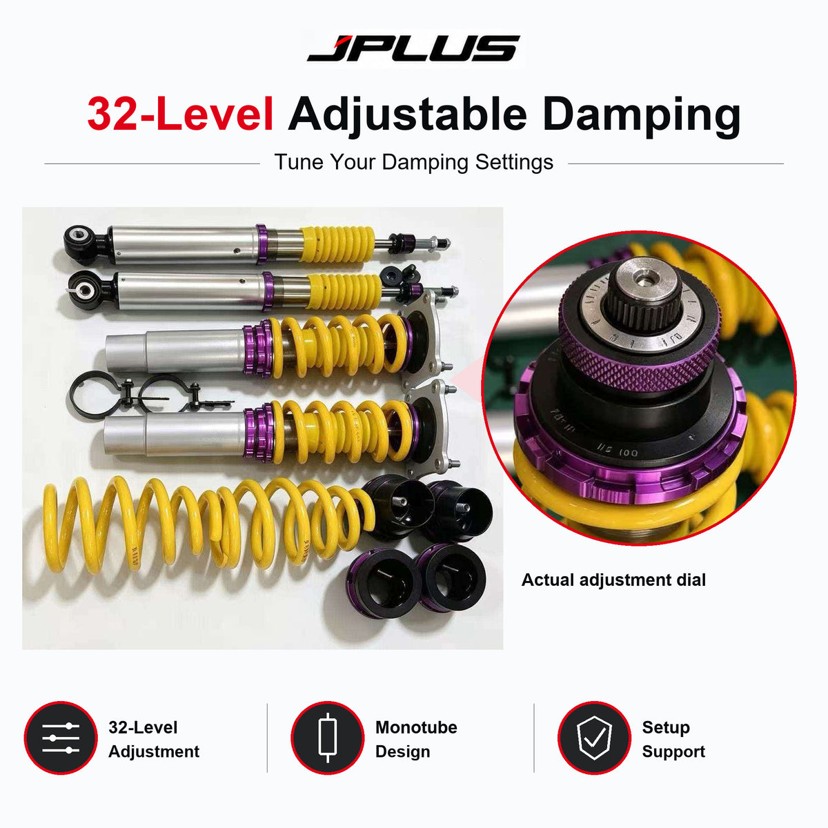 JPLUS Sport Coilovers for Porsche Macan – 32-Way Adjustable Monotube Suspension Kit
