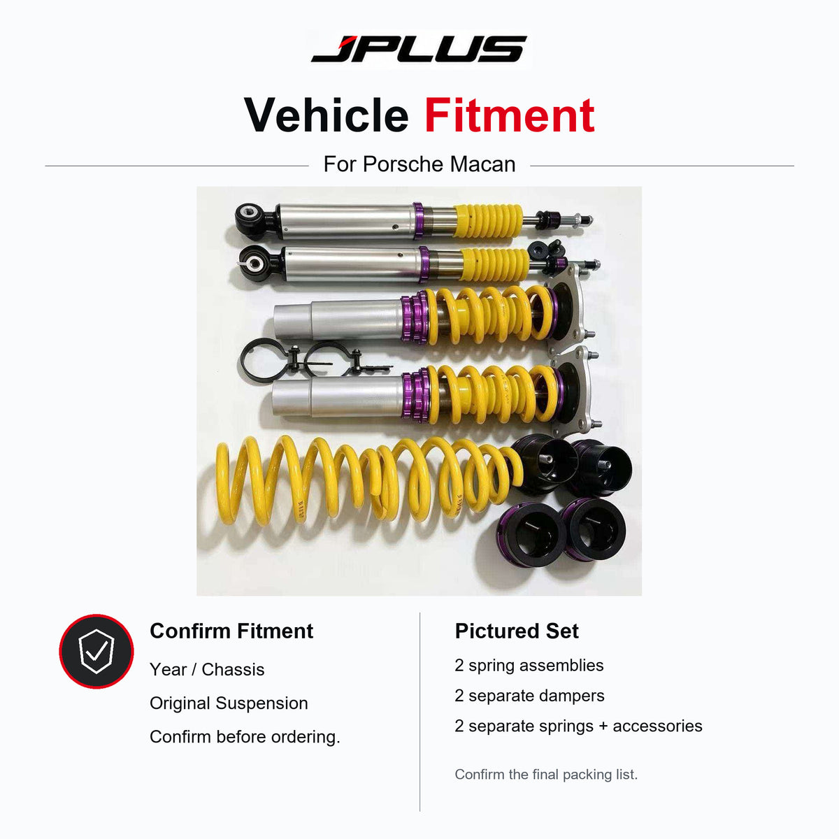 JPLUS Sport Coilovers for Porsche Macan – 32-Way Adjustable Monotube Suspension Kit