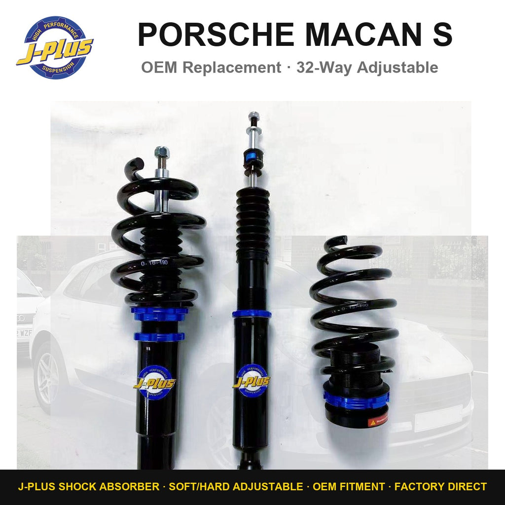 J-PLUS 32-Way Adjustable Shock Absorbers for Porsche Macan S Front Rear Struts Kit