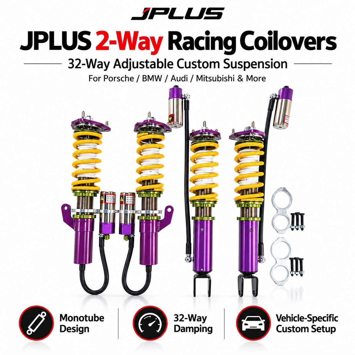 2-Way Racing Coilovers - 32-Way Adjustable Custom Suspension for Porsche BMW Audi Mitsubishi | Factory Direct | Racing Custom Tuning | Global Distributors Wanted